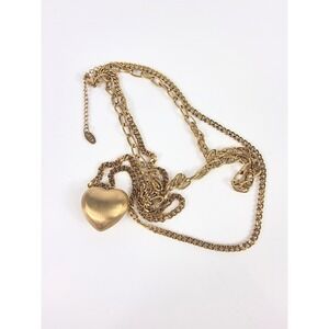 24" 18k Gold Plated S. Steel Double Chain‎ Layered Heart Pendant Necklace